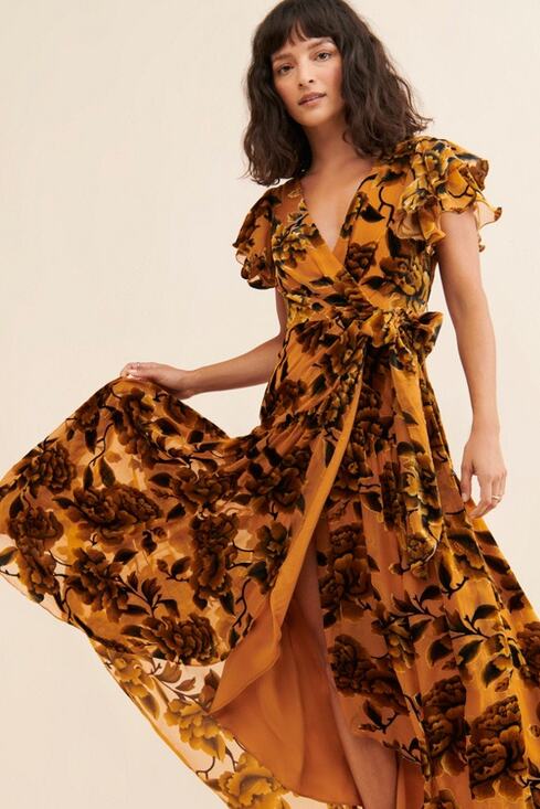 Hutch Dresses & Skirts - HUTCH Women's Zola Velvet Maxi Dress Size M In Gold Multi